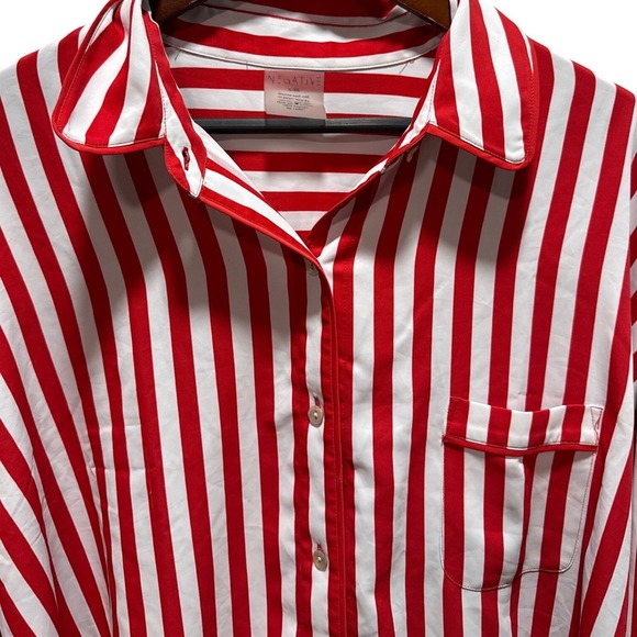 Negative Underwear Red White Striped Button Down Sleep Shirt XL XXL Lounge Top - Picture 2 of 5
